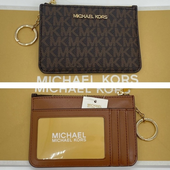 Michael Kors Small TZ Coinpouch wID Brown - Picture 1 of 7
